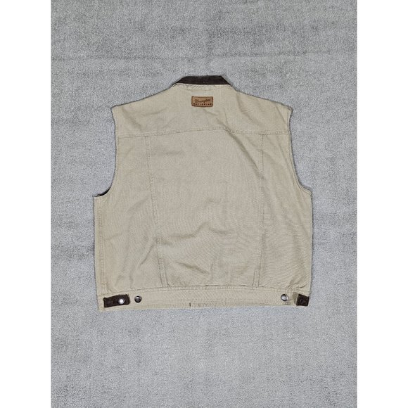Wrangler Outdoor Wear Mens Western Canvas Vest 2XL Khaki Flannel Plaid Lining - Picture 2 of 13